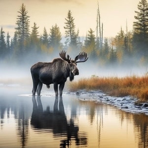 Wilderness Moose Print Canvas Wall Art of a Tranquil Forest Scene Perfect Gift Idea for Outdoor Enthusiasts Home Hunting or Cabin Decor