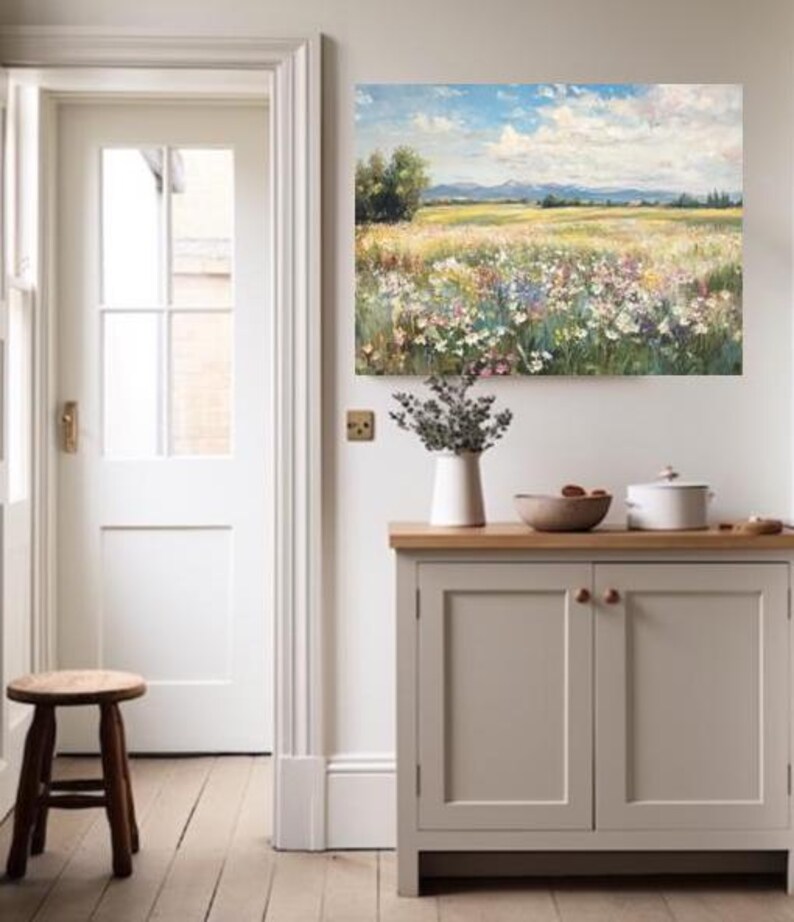 Wildflower Meadow Canvas Print, Vintage Landscape Wall Art - Etsy