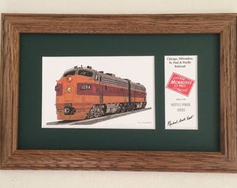 Train print,Milwaukee Road,Railroad art,Train gift,Train art,Railroad print,Train drawing,Michael Kent, EMD F-7 #109