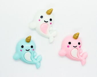 Adorable Narwhal Unicorn whale resin flatback mix