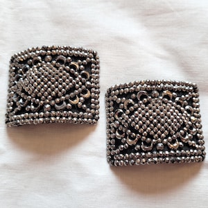 Exquisite Antique French Cut Steel Shoe Buckles - Large Domed Sparkling Silver Tone Steel | Pair of Victorian Steel Riveted Shoe Buckles