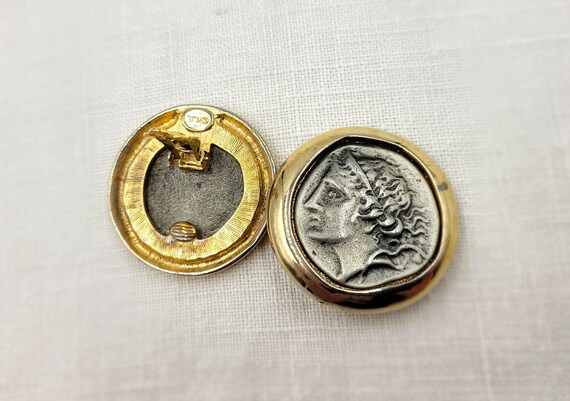 Vintage Kenneth Jay Lane KJL Greek Coin Clip Earr… - image 4