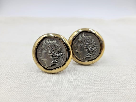 Vintage Kenneth Jay Lane KJL Greek Coin Clip Earr… - image 2