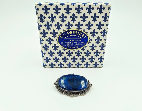 Antique Peruzzi Silver Brooch Lapis Lazuli & Sterling