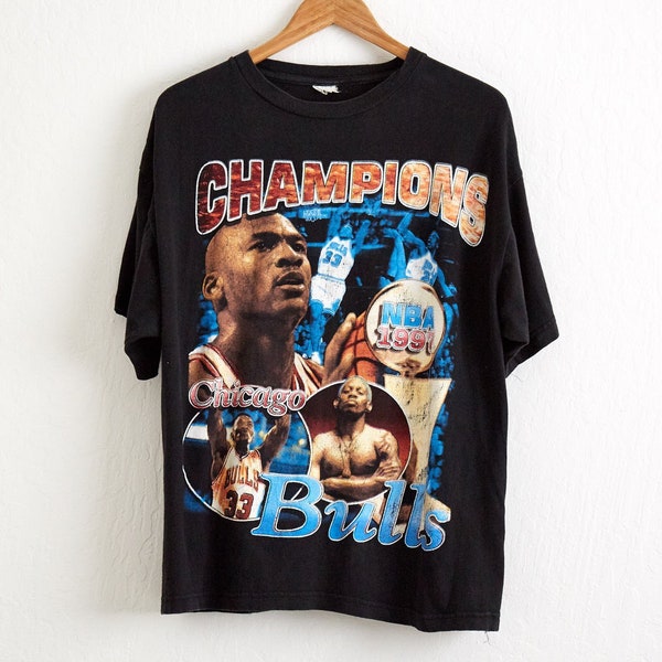 Vtg RARE 1997 Chicago Bulls NBA Finals Champions T Shirt Sz. XL Extra Large Tee Double Sided Rap Tee Bay Club Michael Jordan Hip Hop TShirt