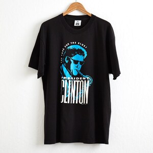 VTG 1992 Bill Clinton T Shirt Sz. XL Extra Large Black Tee President Clinton Cure For The Blues Saxophone Hillary Clinton Politics USA