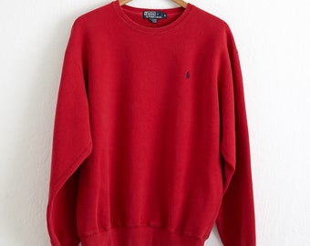 VTG 1990s Polo Ralph Lauren Crewneck Sweatshirt Sz. M Medium Red Cotton Jumper Pullover Rider Lo Life PWing