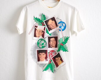 VTG DEADSTOCK 1989 New Kids on the Block Tour Shirt Sz. S Small Merry Merry Christmas White Tee Prentiss NKOTB 80s Concert World Tour Tshirt