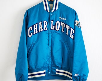 1990's Charlotte Hornets Starter Jacket. Snap - Depop