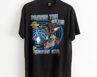 Vintage 1986 Harley Davidson T-Shirt: "Pannin' the Skies" Graphic Tee