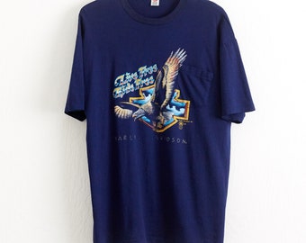 Vintage 1987 Harley Davidson T-Shirt: Eagle, Live Free Ride Free, XL