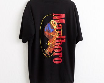 VTG RARE 1990s Marlboro Dancing Cowboy Pocket T Shirt Sz. XL Extra Large Deadstock Black Tee Wild West Tobacco Cigarettes Asap Rocky Rap Tee