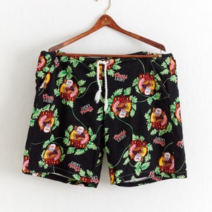 ヴィンテージ 80年代 クアーズライトビール ウルフプリント ショートパンツ、ハワイアンスイムトランクス (XL)