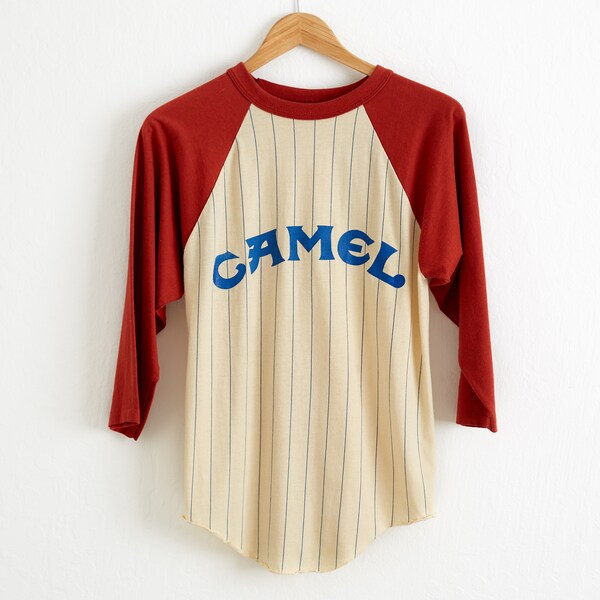Vintage 1982 Camel Baseball T-Shirt: Maroon Raglan Sleeve Tee, Size M