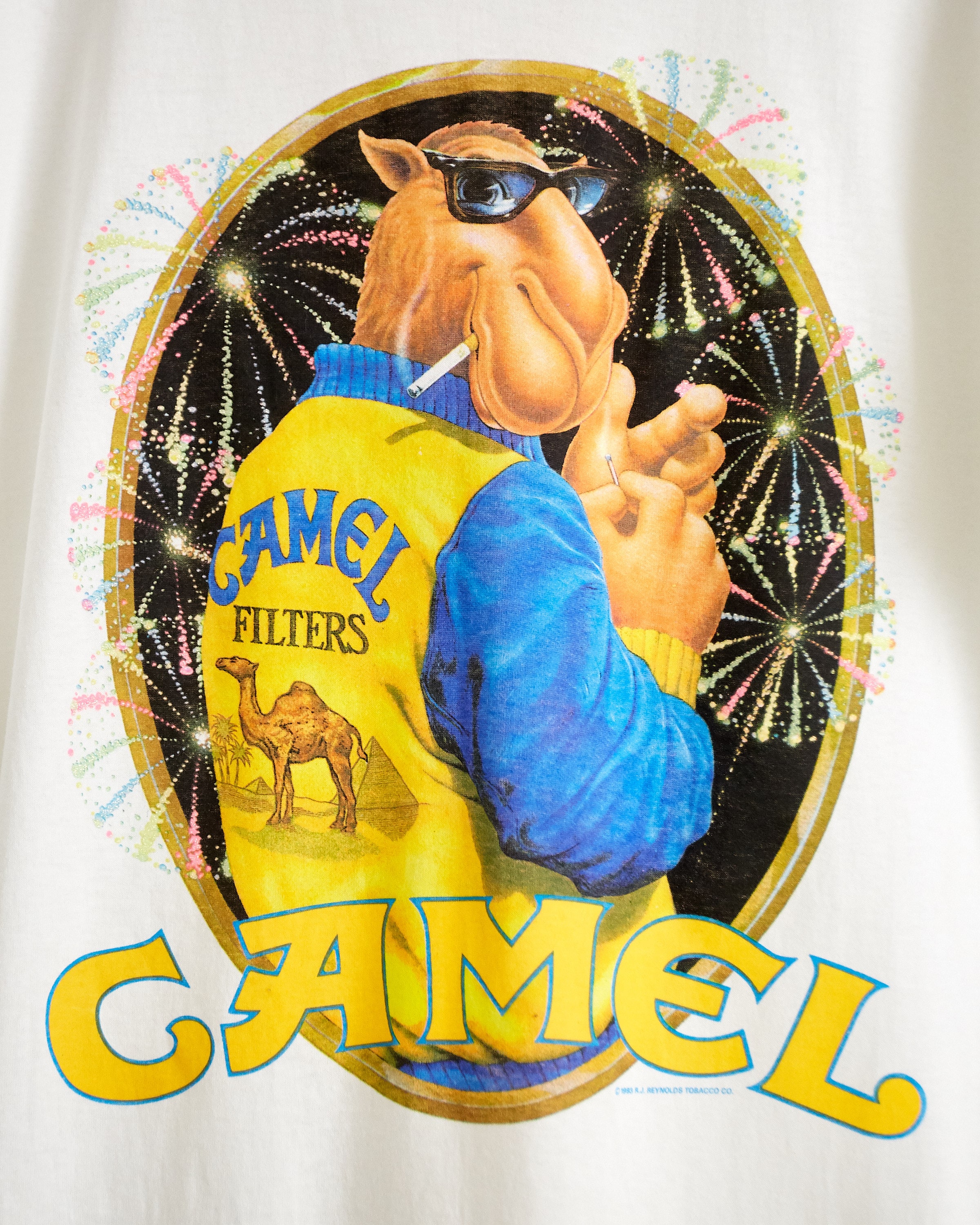 Vintage 1993 Camel Cigarettes T-shirt XL: Joe Camel Fireworks