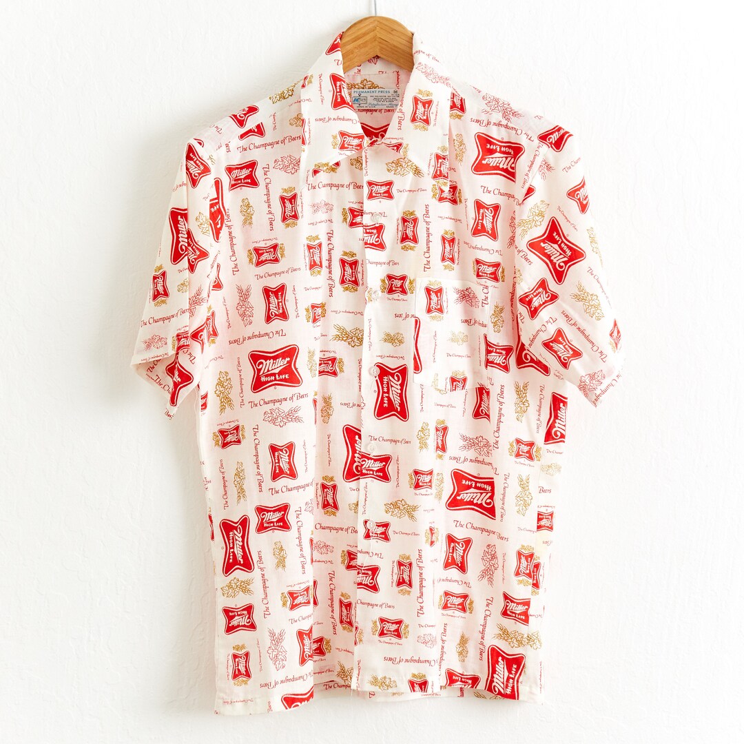 VTG RARE 1960s Miller High Life Allover Print Shirt Sz M