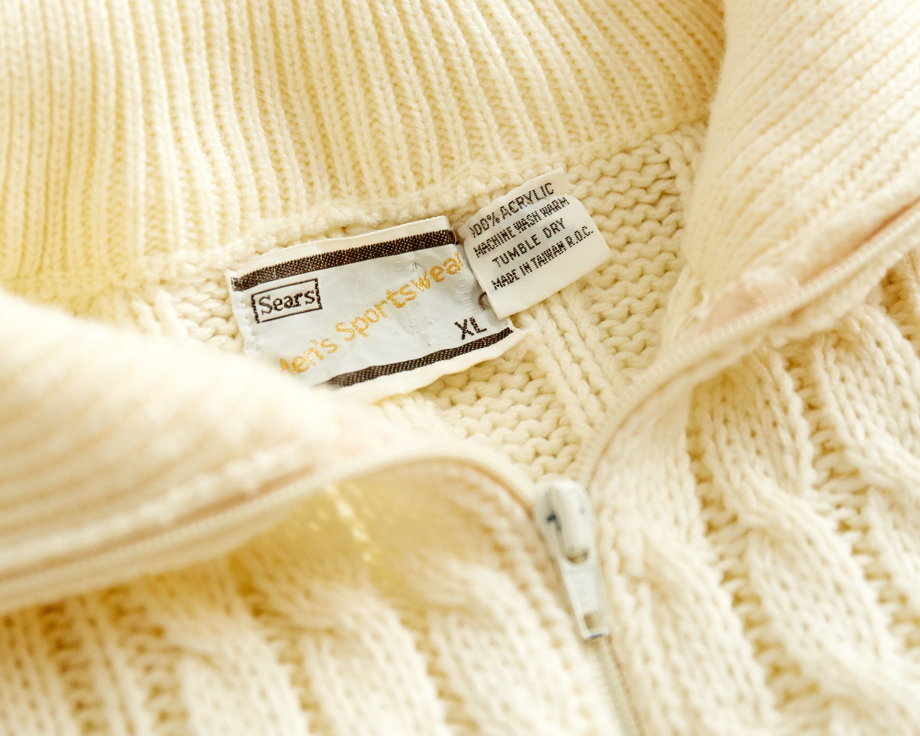 VTG 1970s Sears Cable Knit Cardigan Sz. L Large Cream off