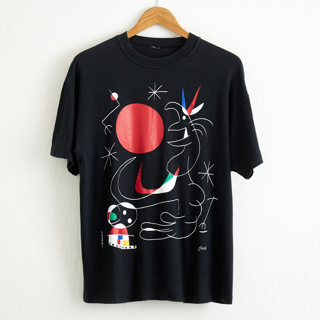 VTG RARE 1992 Joan Miro Art T Shirt Sz. M Medium Black Red Tee 