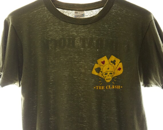 VTG 1982 the Clash Combat Rock T Shirt Sz. S Army Green Tee