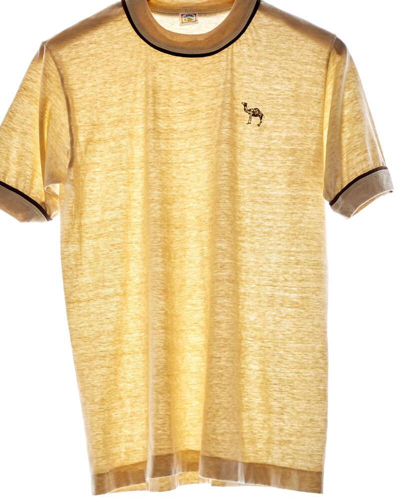 VTG RARE 1970s Camel Ringer T Shirt Sz. S Small Beige Tan Tee Deadstock ...