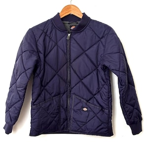 VTG 2000s Dickies Diamond Quilted Workwear Jacket Navy Blue Sz. Womens S Small Youth L Large (14/16) Coat Work Wear Zip Front Carhartt