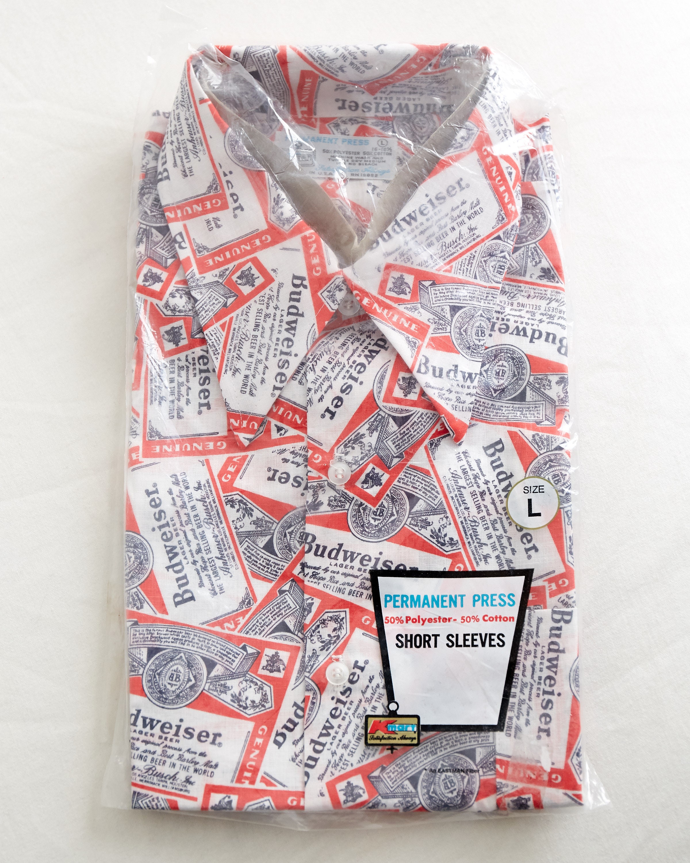 VTG RARE 1960s Budweiser Allover Print Shirt Sz L Large