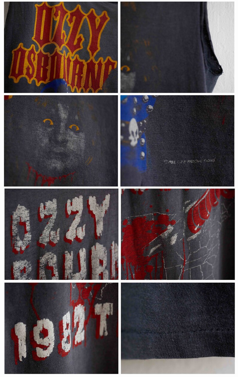Puede incluir: Una camiseta gris sin mangas con un estampado gr&aacute;fico descolorido de Ozzy Osbourne. La impresi&oacute;n incluye el texto "Ozzy Osbourne" y "1982". La camiseta tiene un aspecto desgastado con algunas &aacute;reas del estampado descoloridas o faltantes.