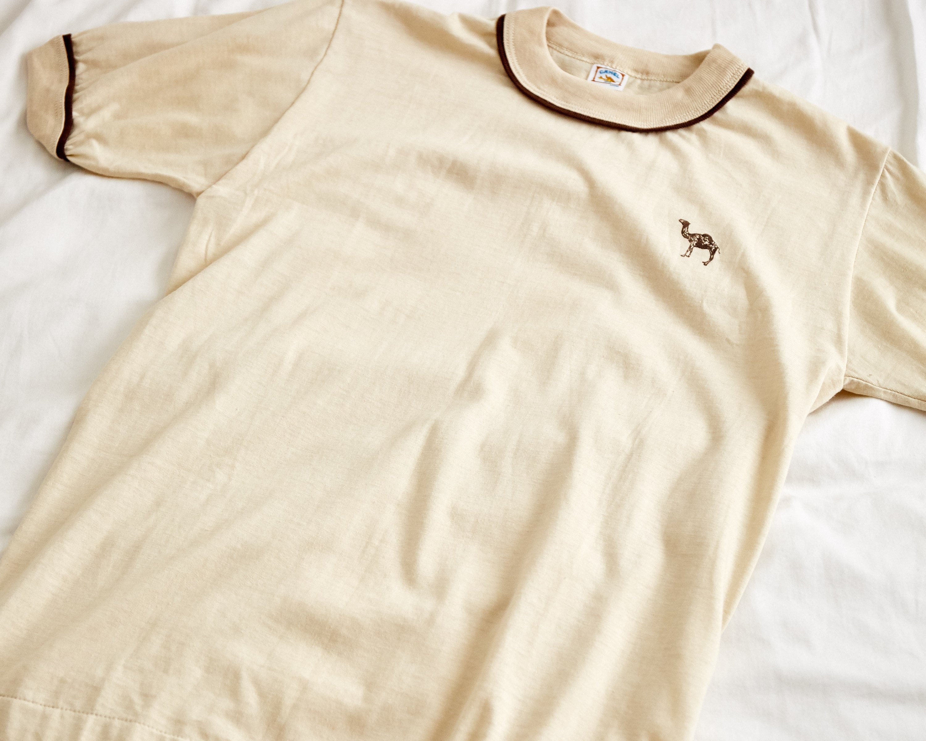 VTG RARE 1970s Camel Ringer T Shirt Sz. S Small Beige Tan Tee Deadstock ...