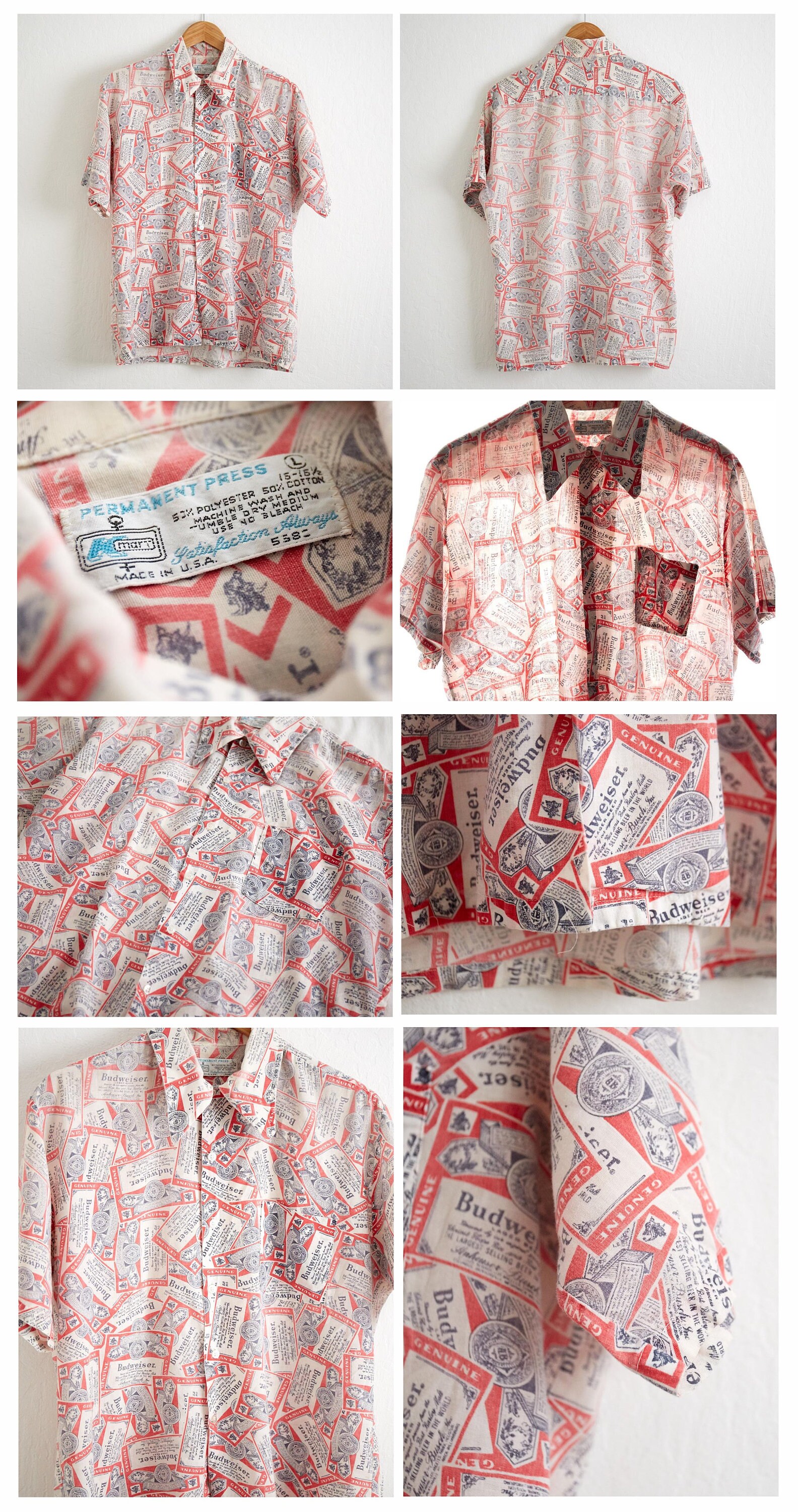 VTG RARE 1960s Budweiser Allover Print Shirt Sz L Large