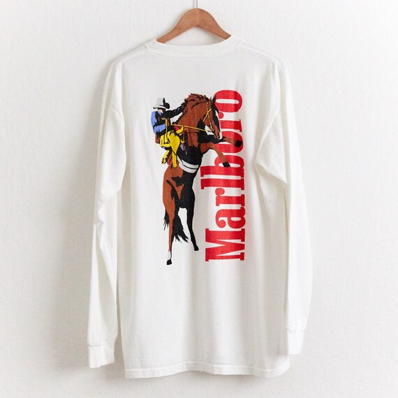 VTG 1990s Marlboro Cowboy Long Sleeve Pocket T Shirt Sz. XL Extra