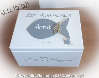 Erinnerungskiste, Geschenk zur Kommunion, Holzkiste Fisch, Tauffisch, Kommuniongeschenk Taufgeschenk, Taufe edel festlich