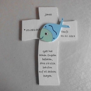 Taufkreuz Kreuz mit niedlichem 3D Fisch Kinderkreuz zur Taufe, Kinderzimmer, Geburt, Tauffisch, Patengeschenk Bild 2