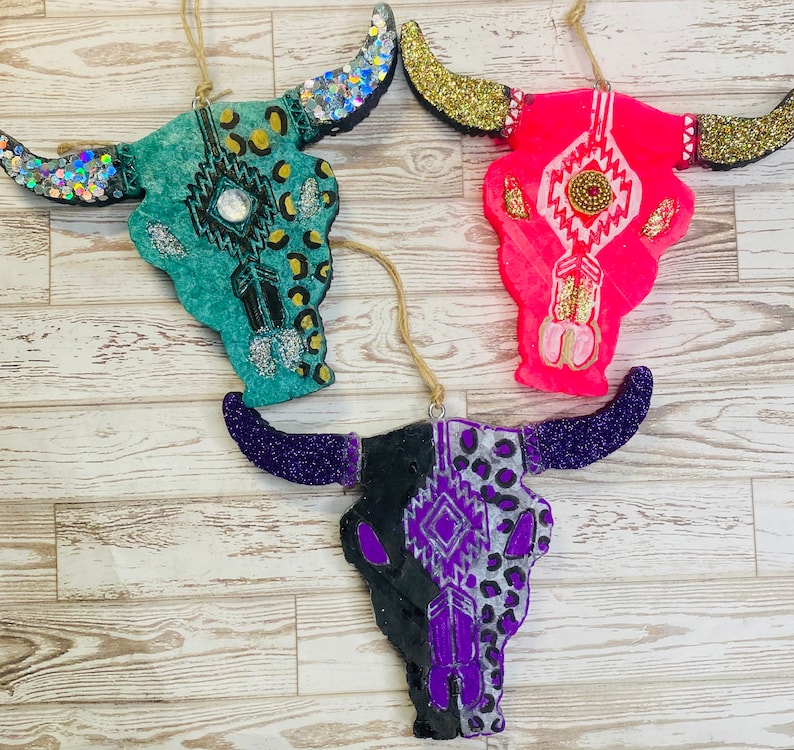 Cow Head Longhorn Decorated Skull Head Air Freshener Car Etsy