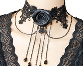 Vintage Black Lace Tassel Flower Choker Necklace Punk Rock Necklace Gothic Necklace Cosplay Decoration NL-2001111
