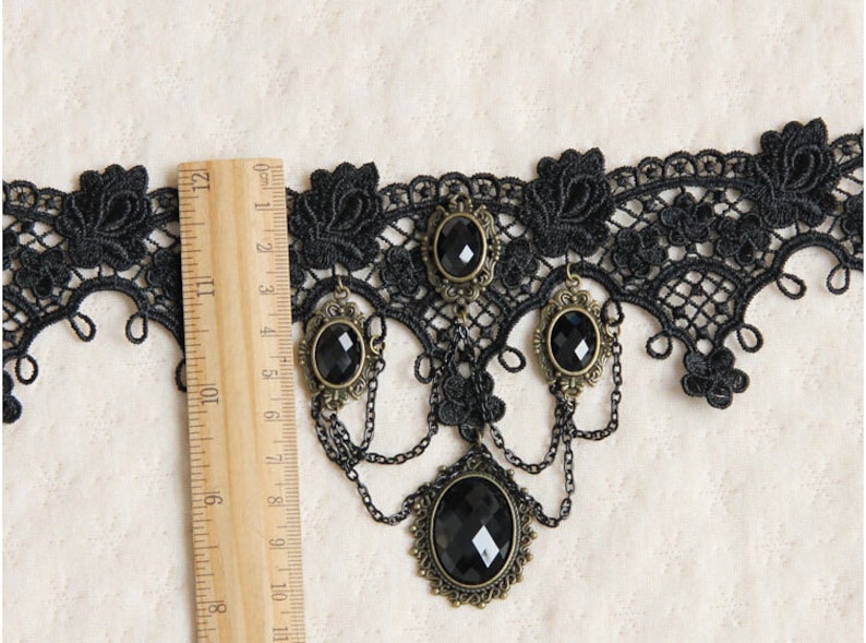 Chargances Vintage Gothic Skull Pendant Necklace With Red Flower – Black Lace Collar Choker For Women - View #3