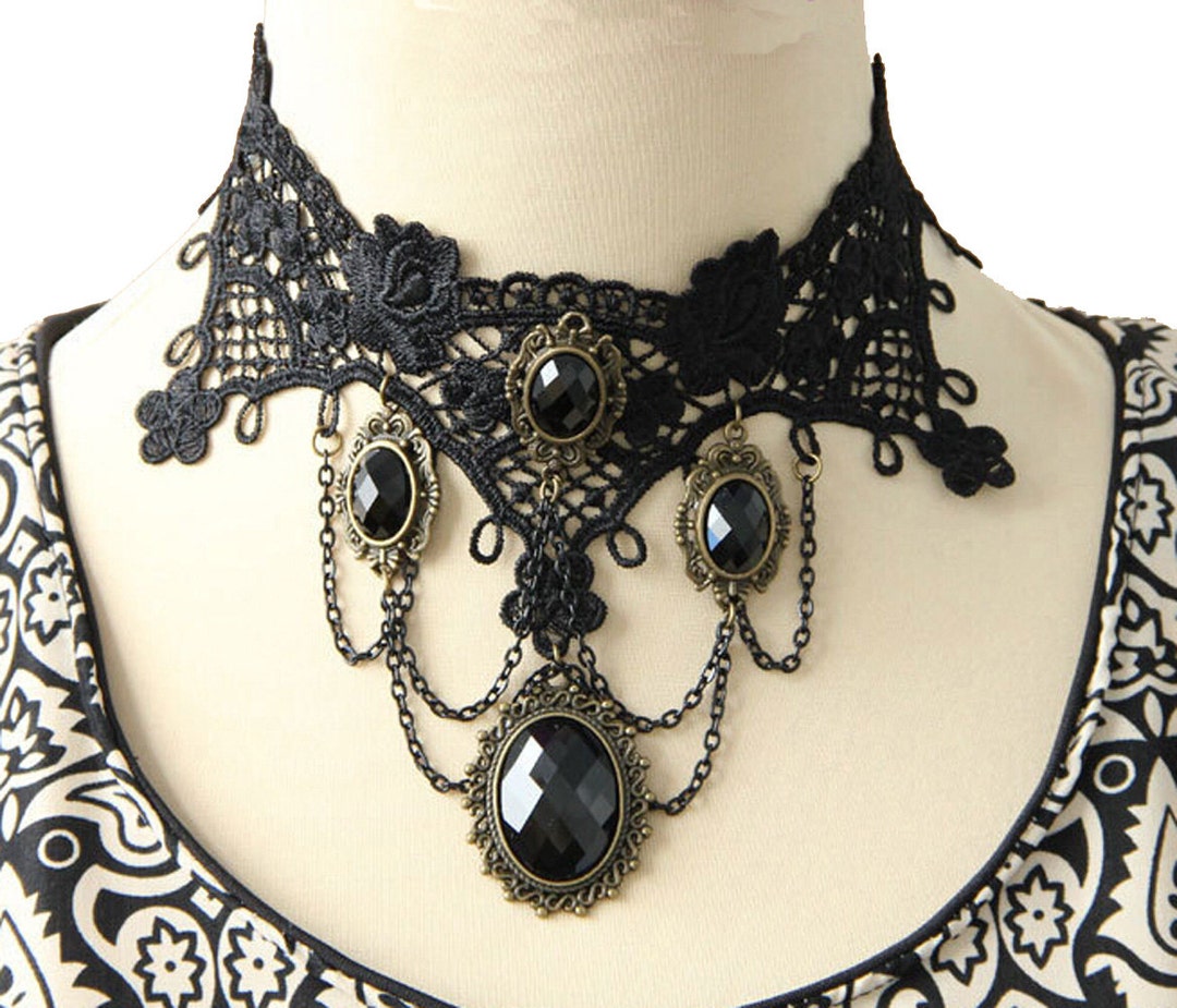Vintage Vampire Black Lace Choker Necklace Punk Rock Necklace Gothic ...