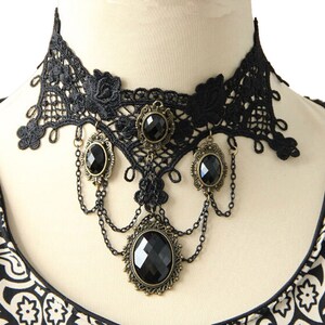 Flosy Halloween Gothic Black Lace Choker Necklaces Tassel Collar Choker  Jewelry Adjustable for Women and Girls