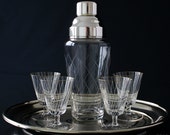 50s 60s Cocktail Set Silver Tray with Cocktail Shaker and 4 glasses / Mid century Classic 50s 60s Bar set Barware Bar cart