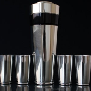Vintage 1960s Anodized Aluminum Cocktail Shaker Set with 4 Cups