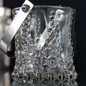 Vtg. Glass Ice Bucket with Ice Tongs / Bar Cart & Cocktail Accessoires
