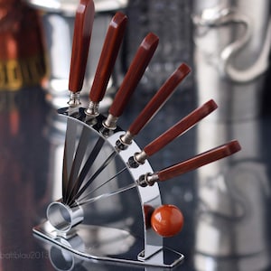 Vintage Art Deco Bakelite or Catalin Stand Holder with 6 Fruit Knives