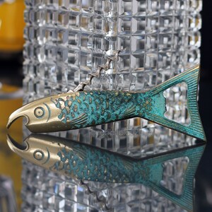 Vintage Flaschenöffner aus Messing, Korkenzieher / Barwerkzeug, Fisch