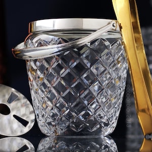 Ice Bucket, Crystal Glass, Silver Plated / Bar Cart & Cocktail Accessories