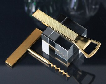 1970s Gold Plated Bar Set, Bottle Opener, Corkscrew, Bar Tools