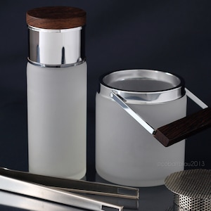 Cocktailshakerset, jaren 60, modern halverwege de eeuw, shaker + ijsemmer + ijstang, jaren 60 / barwagen en thuisbaraccessoires