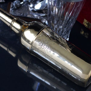 Vintage Bottle Shaped Cocktail Shaker: Recipe Engraved, 3-Piece Barware