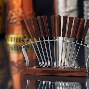 Vintage Wood Cocktail Picks with Stand: Mid Century Barware