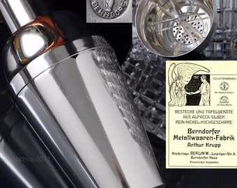 Antique Austrian Arthur Krupp Berndorf Alpacca Silver Cocktail Shaker