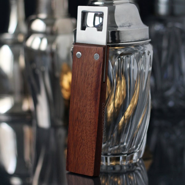 Vintage Mid Century Wood and Steel Bottle Opener
