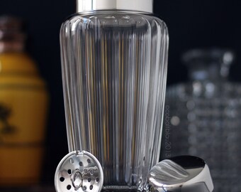 Cocktail Shaker, Crystal Glass, Silver Plated, Vintage, 1960s / Bar Cart & Home Bar Accessories